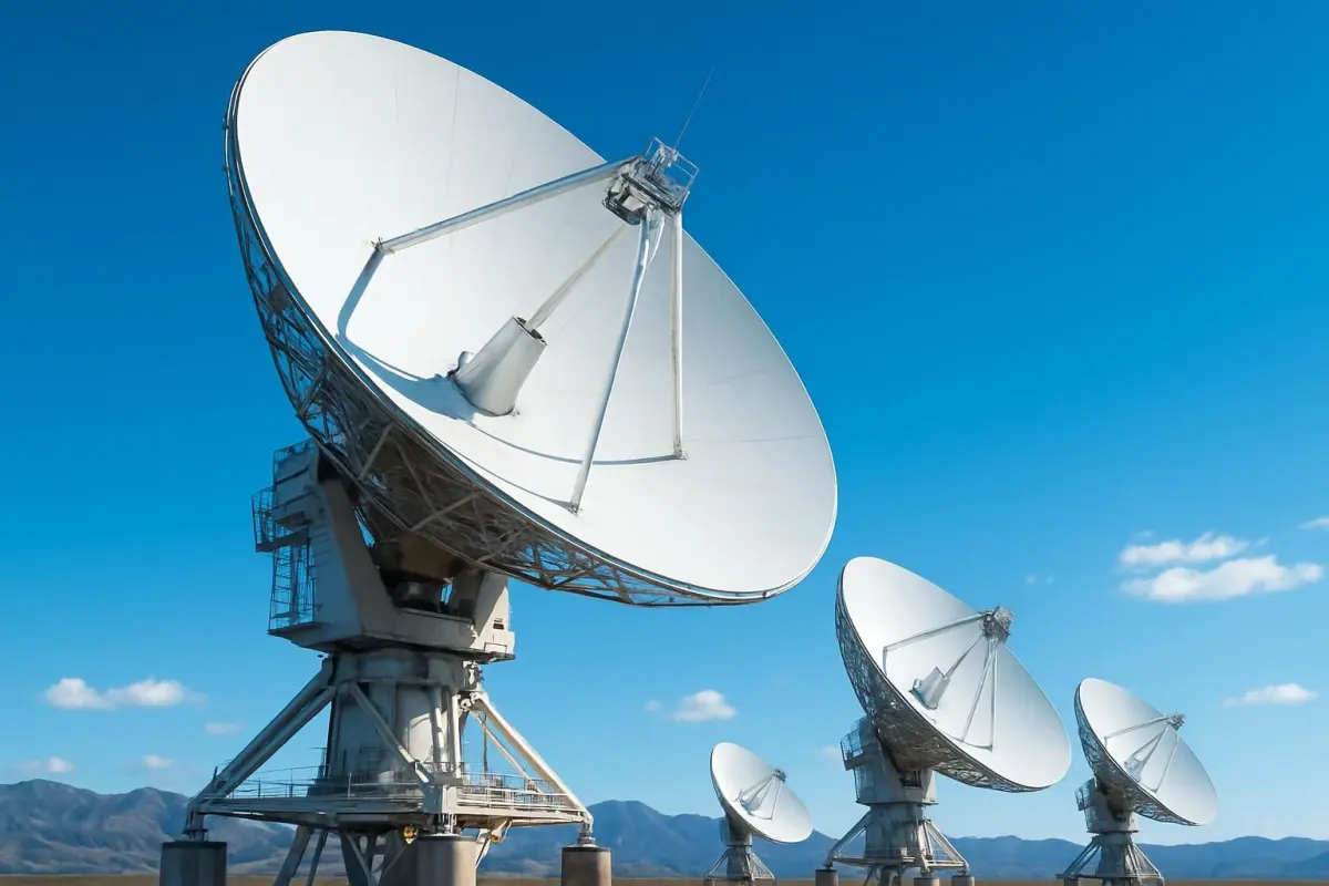 Satellietcommunicatie-installatie met grote antennes